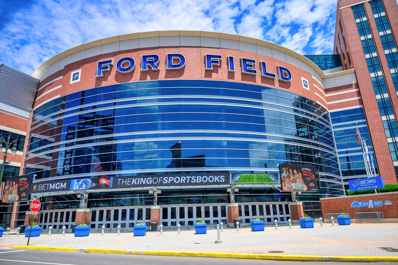 Exterior architecture of Ford Field, a sports venue in the...