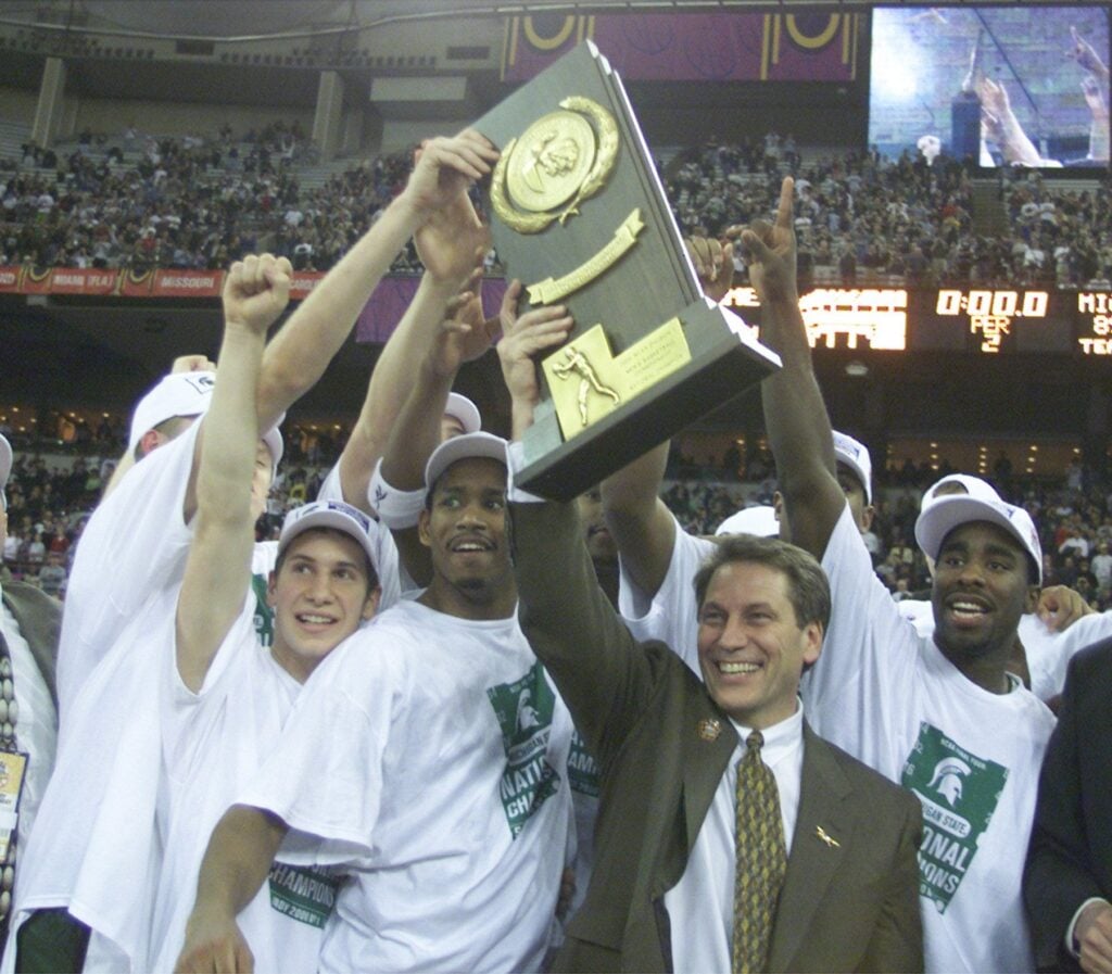 Tom Izzo and Michigan State Basketball Host the 2000 National Championship Trophy. Eric Seals / USA TODAY NETWORK
