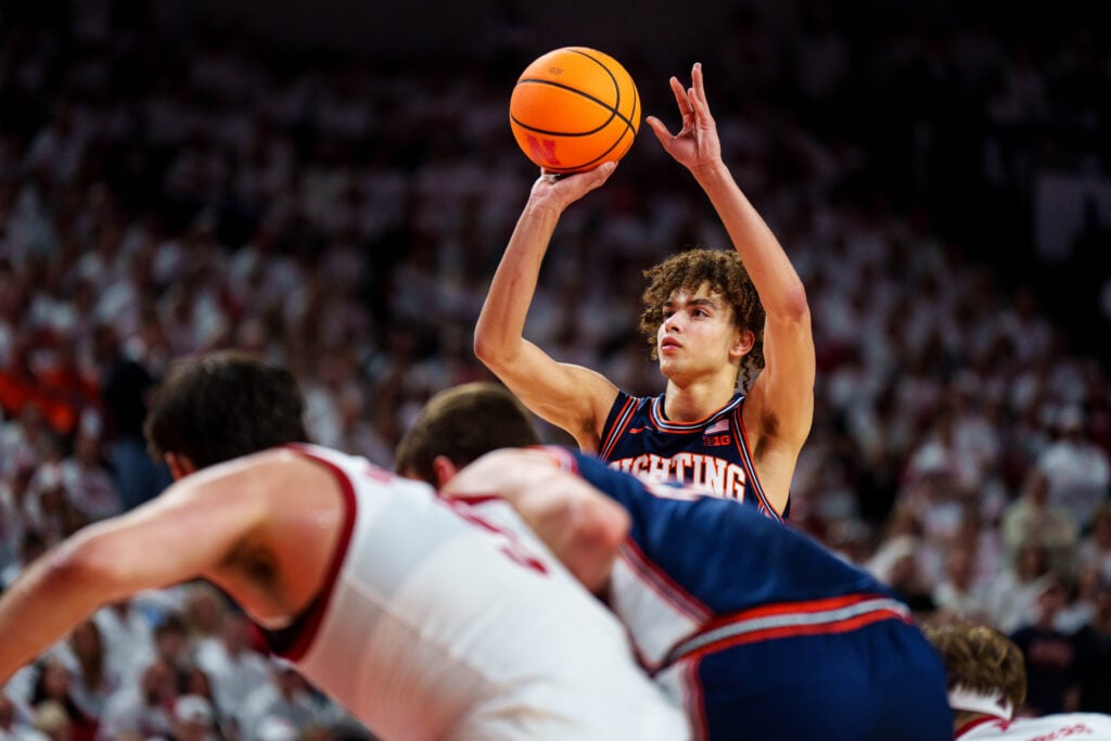 Illinois Keaton Wagler shoots a free throw during the Illini's game at Nebraska. Dylan Widger-Imagn Images
